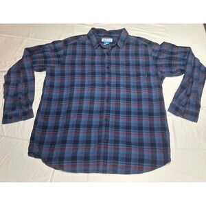 Columbia Men Blue Plaid Button-Down Shirt Long Sleeve Collar Pocket Logo Size L